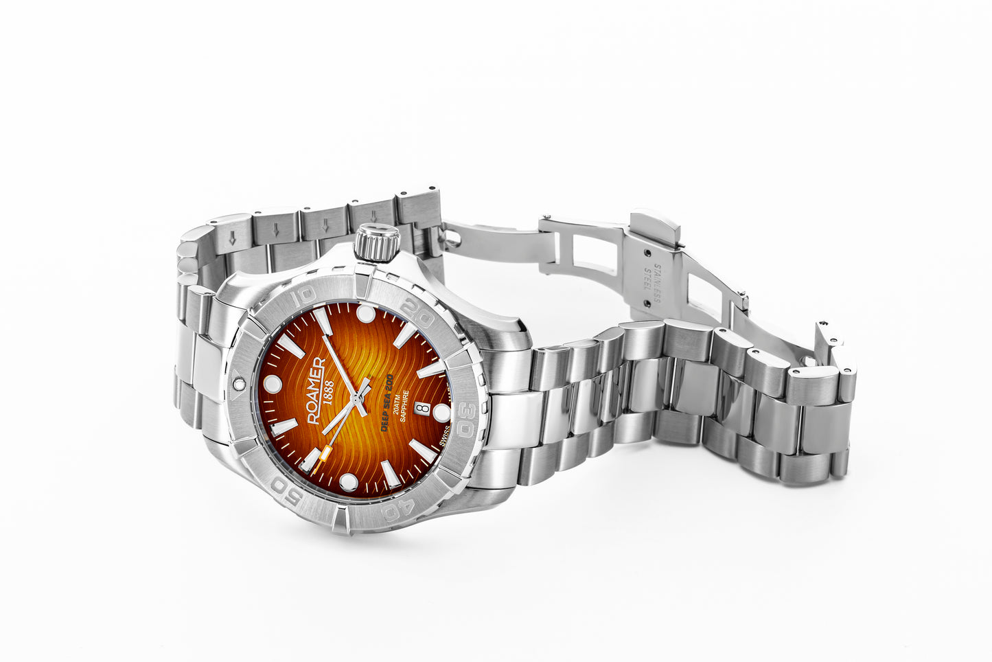 Roamer Deep Sea 200, Orange Dial Stainless Steel Bracelet