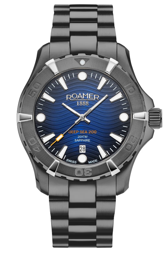 Roamer Deep Sea 200, Blue Dial Gun Grey IP Stainless Steel Bracelet