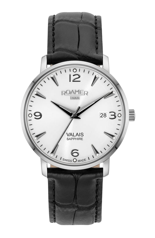 Roamer Valais Gents Silver Dial Black Leather Strap
