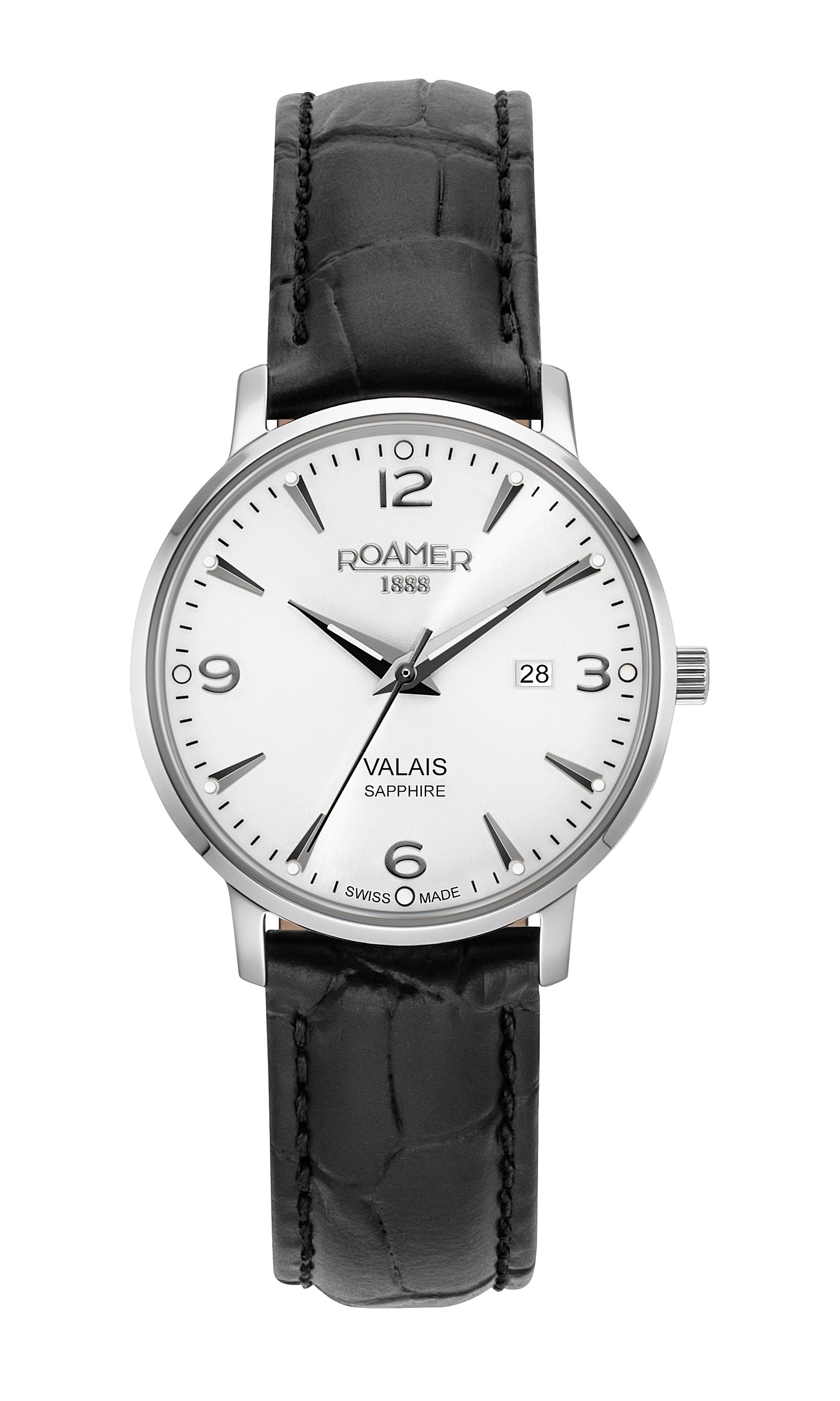 Roamer Valais Ladies Silver Dial Black Leather Strap