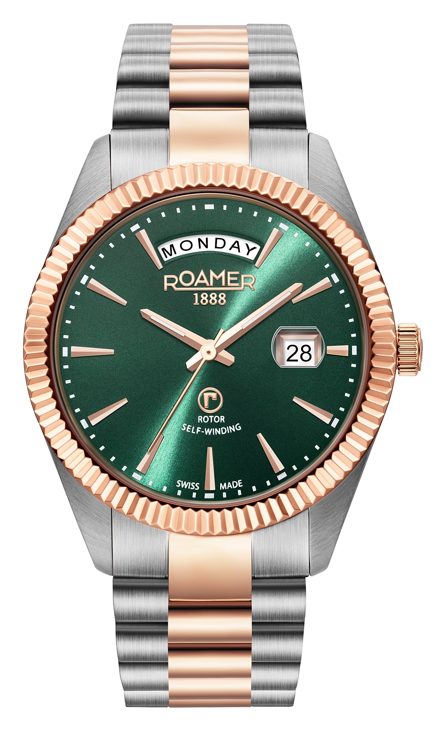 Roamer Primeline Day Date Green Dial Rosegold Bi-colour Bracelet