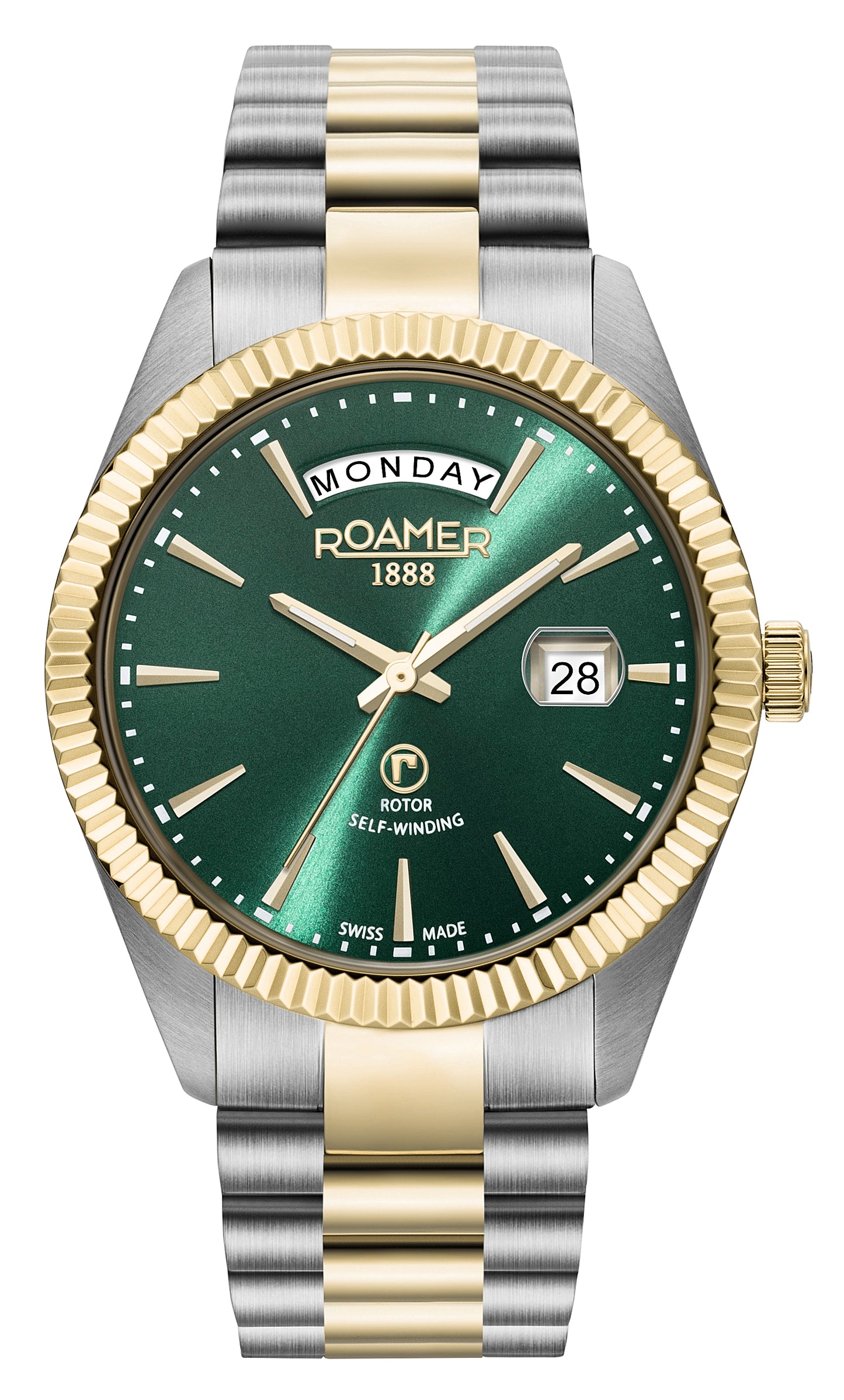 Roamer Primeline Day Date Green Dial Yellow Gold Bi-colour Bracelet