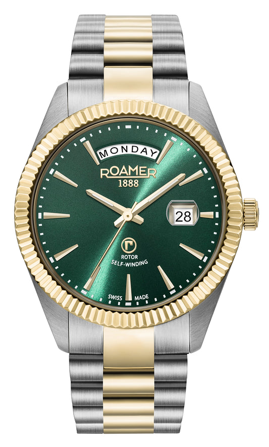 Roamer Primeline Day Date Green Dial Yellow Gold Bi-colour Bracelet