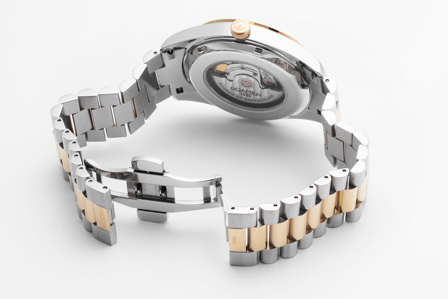 Roamer Primeline Day Date II Yellow Gold Bi-colour Bracelet Blue Patterned Dial
