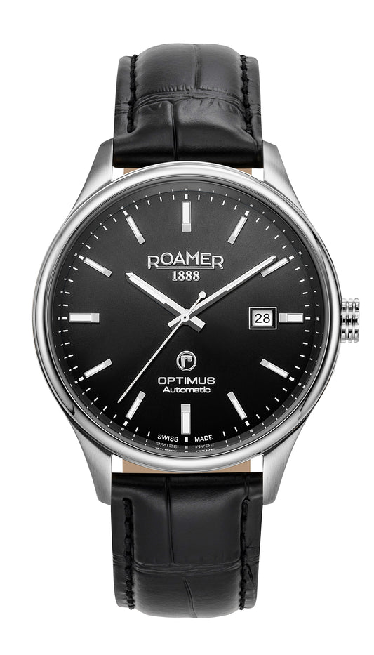 Roamer Optimus Black Dial Black Leather Strap