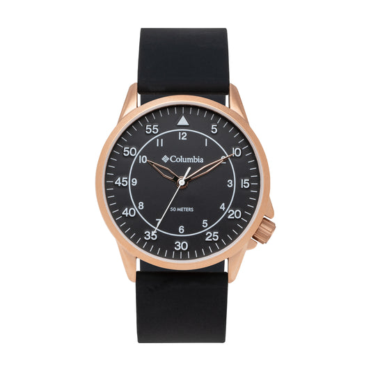 Columbia Viewmont Black Dial and Rose Gold Case Black Silicone Strap