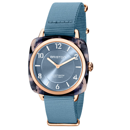 Briston Clubmaster Chic Ladies 2 Hand Ice Blue Dial and Nato Strap with Rosegold Accents