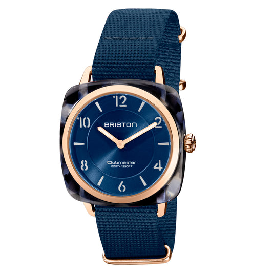 Briston Clubmaster Chic Ladies 2 Hand Midnight Blue Dial and Nato Strap with Rosegold Accents