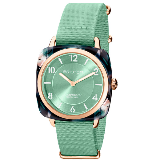 Briston Clubmaster Chic Ladies 2 Hand Mint Green Dial and Nato Strap with Rosegold Accents