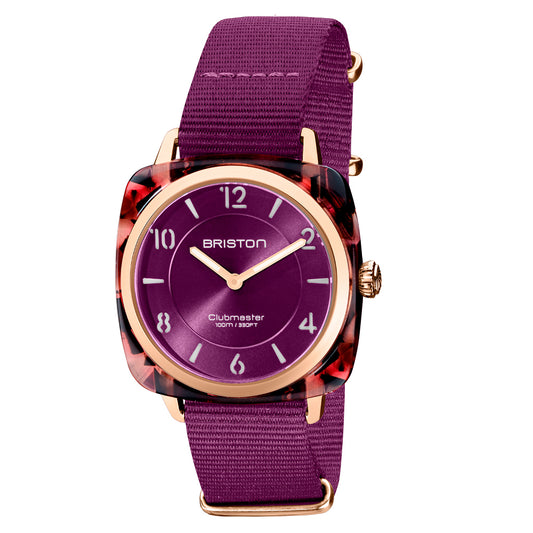 Briston Clubmaster Chic Ladies 2 Hand Cardinal Red Dial and Nato Strap with Rosegold Accents