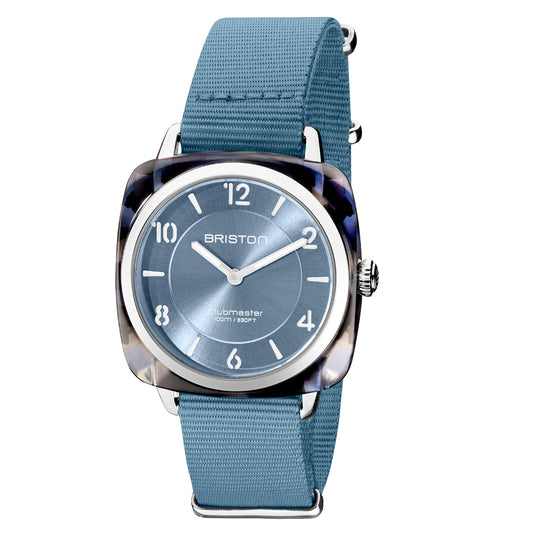 Briston Clubmaster Chic Ladies 2 Hand Ice Blue Dial and Nato Strap with Steel Accents