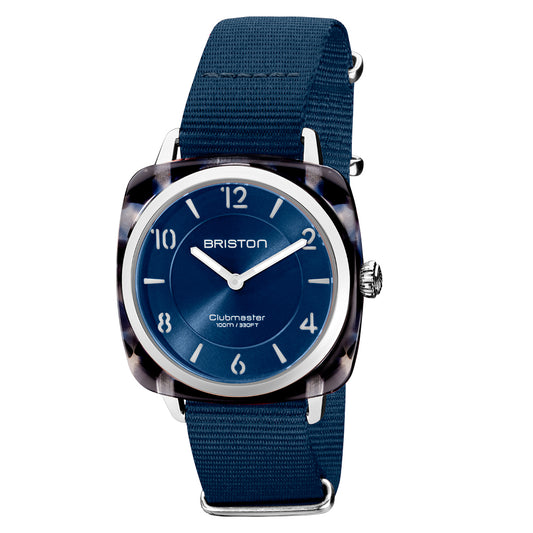 Briston Clubmaster Chic Ladies 2 Hand Midnight Blue Dial and Nato Strap with Steel Accents