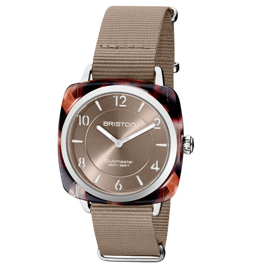 Briston Clubmaster Chic Ladies 2 Hand Taupe Dial and Nato Strap with Steel Accents