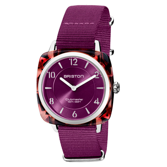 Briston Clubmaster Chic Ladies 2 Hand Cardinal Red Dial and Nato Strap with Steel Accents