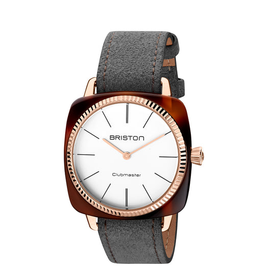Briston Clubmaster Elegant, White Dial Grey Strap with Rosegold IP Accents