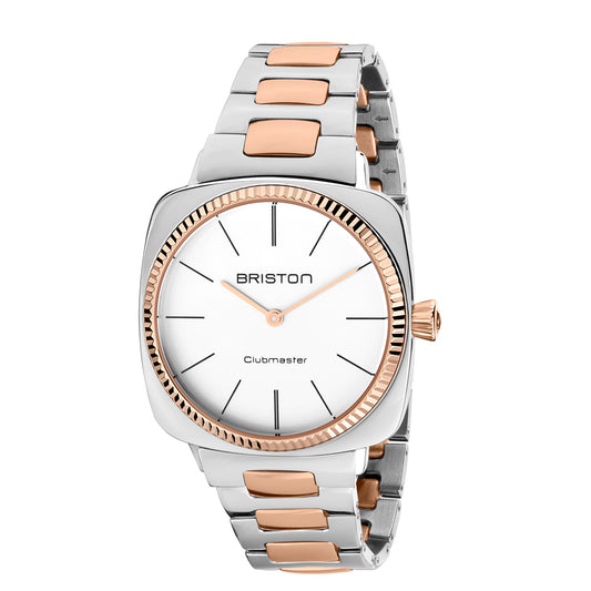 Briston Clubmaster Elegant, White Dial Rosegold Bi-colour Bracelet