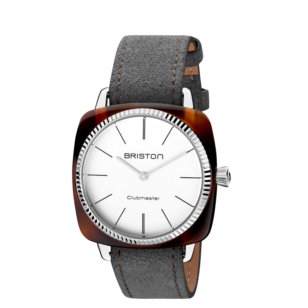 Briston Clubmaster Elegant, White Dial Grey Strap with Steel Accents