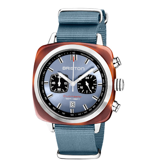 Briston Clubmaster Sport Chronograph, Ice Blue Dial and Nato Strap