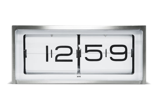 LEFF Amsterdam Retro Flip Display Brick Clock Stainless Steel White Display with Black Numbers