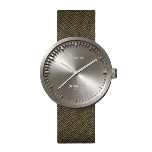 LEFF Amsterdam Tube Watch D38 Stainless Steel Case Green Cordura-Leather Strap