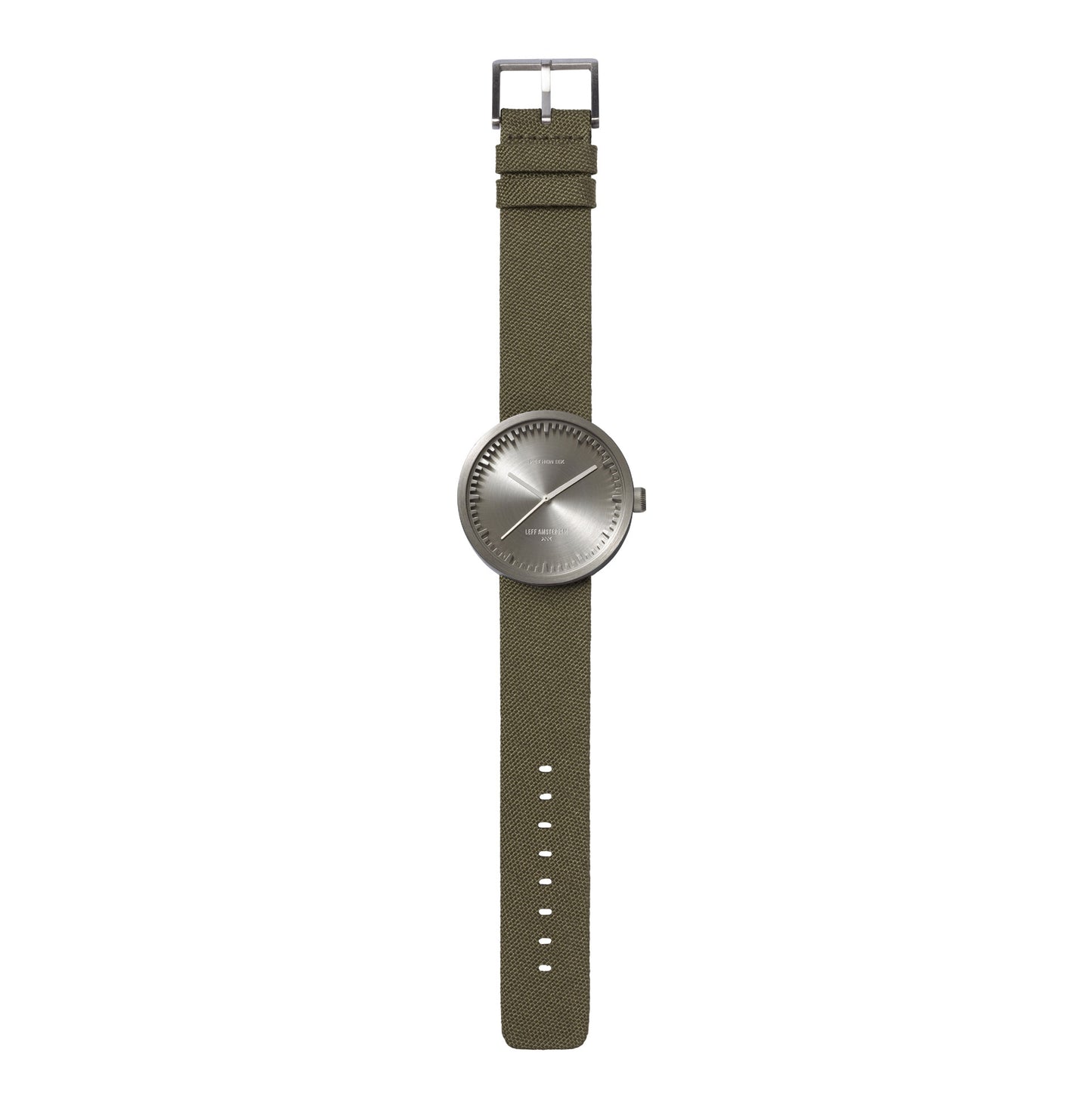 LEFF Amsterdam Tube Watch D38 Stainless Steel Case Green Cordura-Leather Strap