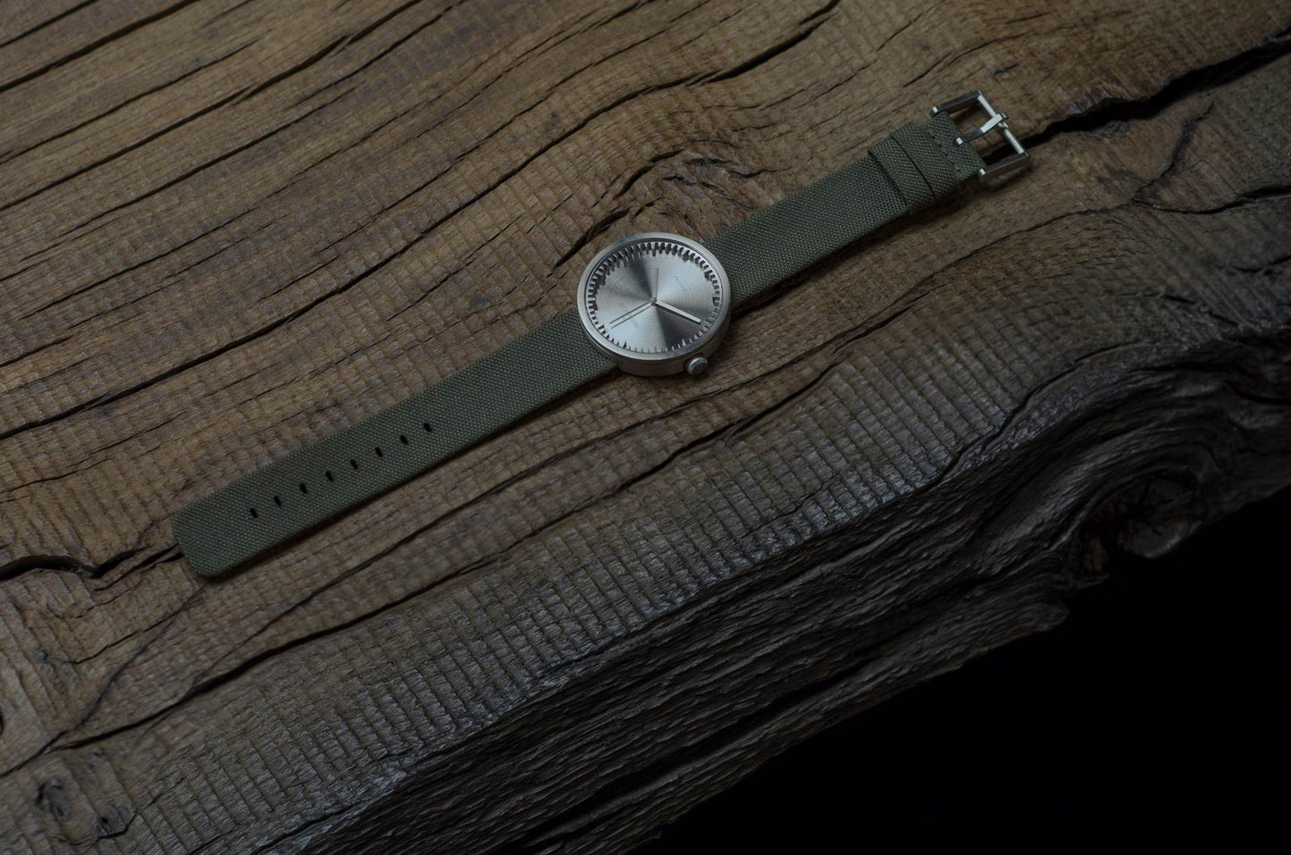 LEFF Amsterdam Tube Watch D38 Stainless Steel Case Green Cordura-Leather Strap