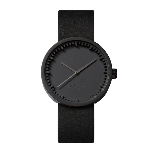 LEFF Amsterdam Tube Watch D38 Black Case Black Leather Strap