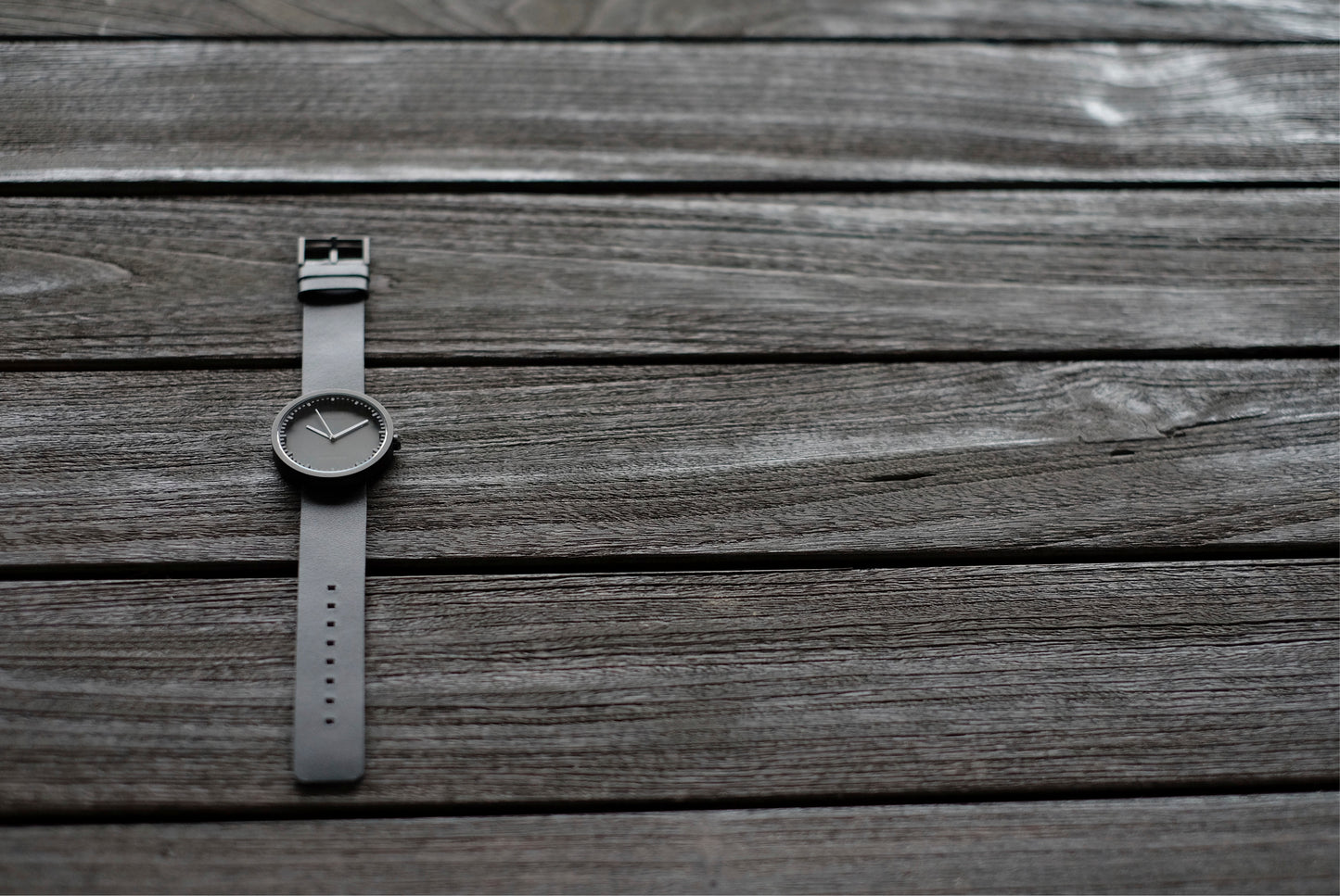 LEFF Amsterdam Tube Watch D38 Black Case Black Leather Strap