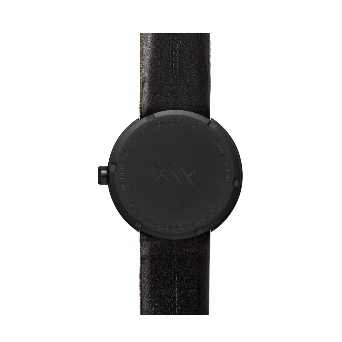 LEFF Amsterdam Tube Watch D38 Black Case Green Cordura-Leather Strap