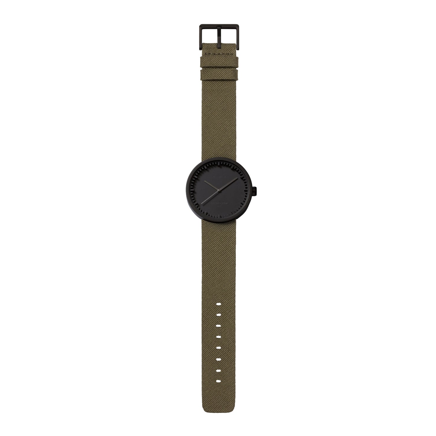 LEFF Amsterdam Tube Watch D38 Black Case Green Cordura-Leather Strap