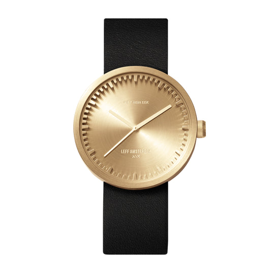LEFF Amsterdam Tube Watch D38 Brass Case Black Leather Strap