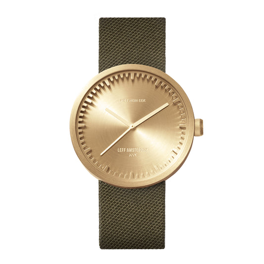 LEFF Amsterdam Tube Watch D38 Brass Case Green Cordura-Leather Strap
