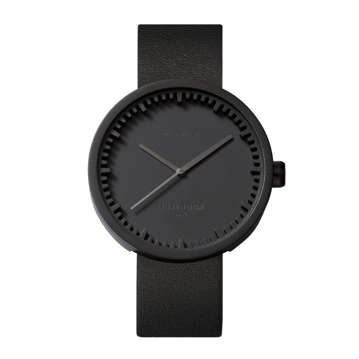 LEFF Amsterdam Tube Watch D42 Black Case Black Leather Strap