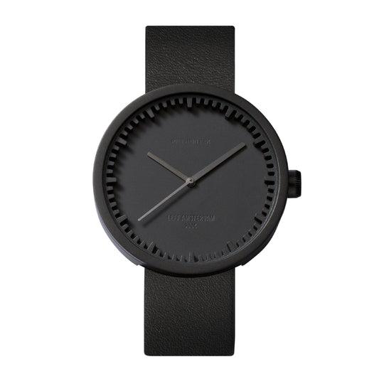 LEFF Amsterdam Tube Watch D42 Black Case Black Leather Strap