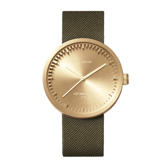 LEFF Amsterdam Tube Watch D42 Brass Case Green Cordura-Leather Strap
