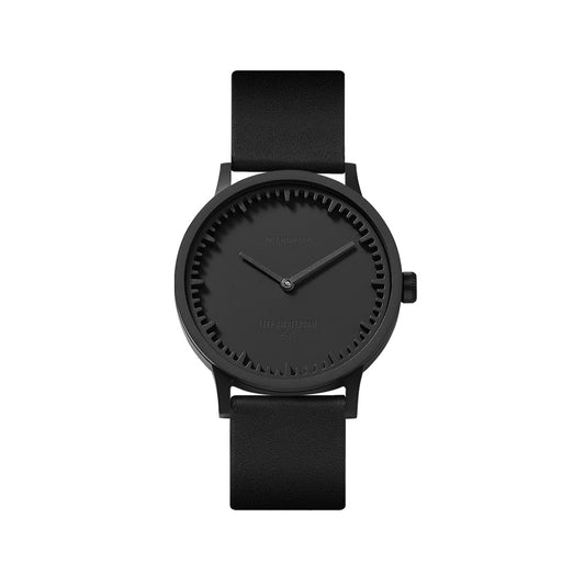 LEFF Amsterdam Tube Watch T32 Black Case Black Leather Strap