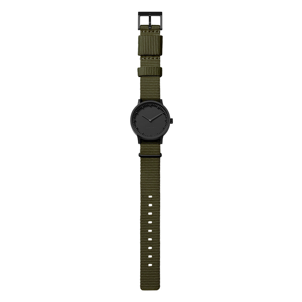 LEFF Amsterdam Tube Watch T32 Black Case Green Nato Strap