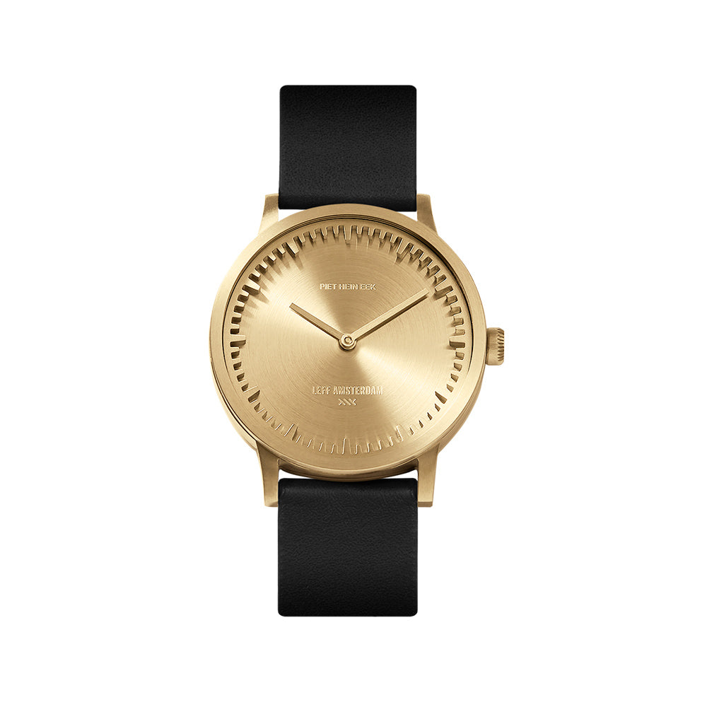 LEFF Amsterdam Tube Watch T32 Brass Case Black Leather Strap