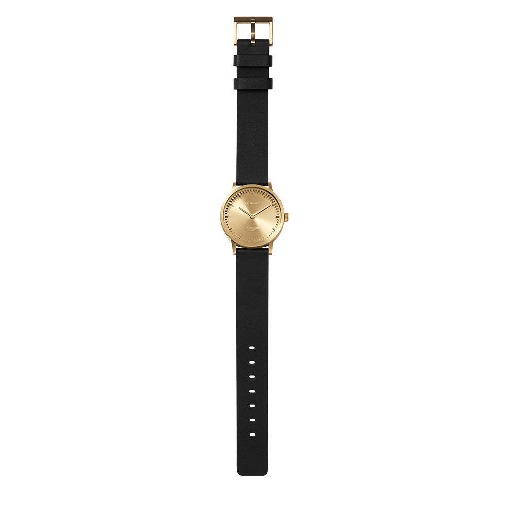 LEFF Amsterdam Tube Watch T32 Brass Case Black Leather Strap
