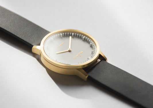 LEFF Amsterdam Tube Watch T32 Brass/ White Case Black Leather Strap