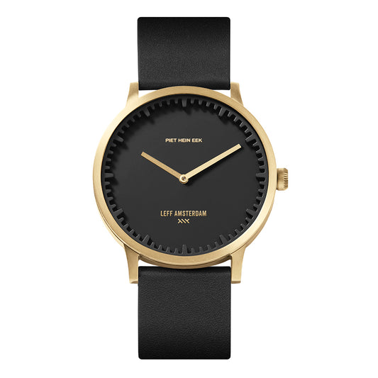 LEFF Amsterdam Tube Watch T40 Brass/ Black Case Black Leather Strap