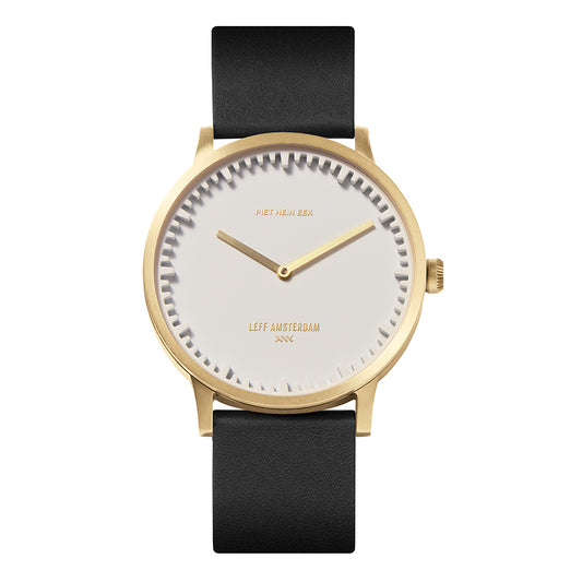 LEFF Amsterdam Tube Watch T40 Brass/ White Case Black Leather Strap