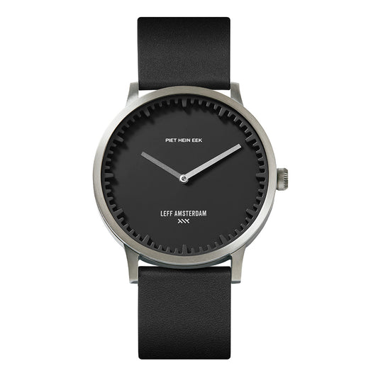 LEFF Amsterdam Tube Watch T40 Stainless Steel/ Black Case Black Leather Strap