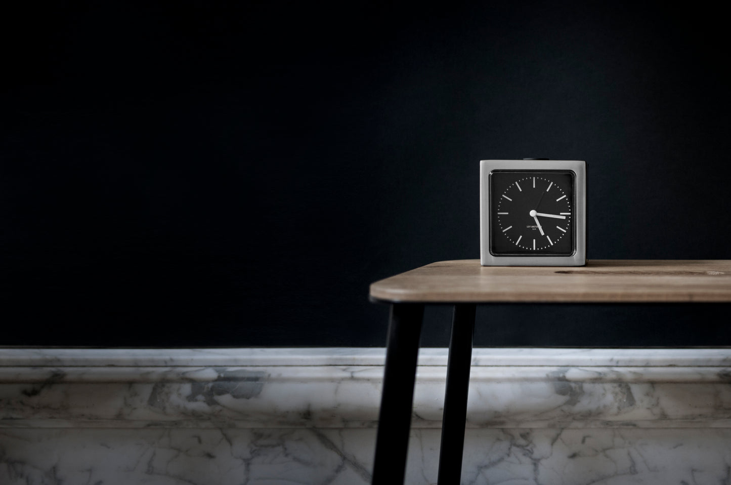 LEFF Amsterdam Block Alarm Clock Stainless Steel Black Dial White Index