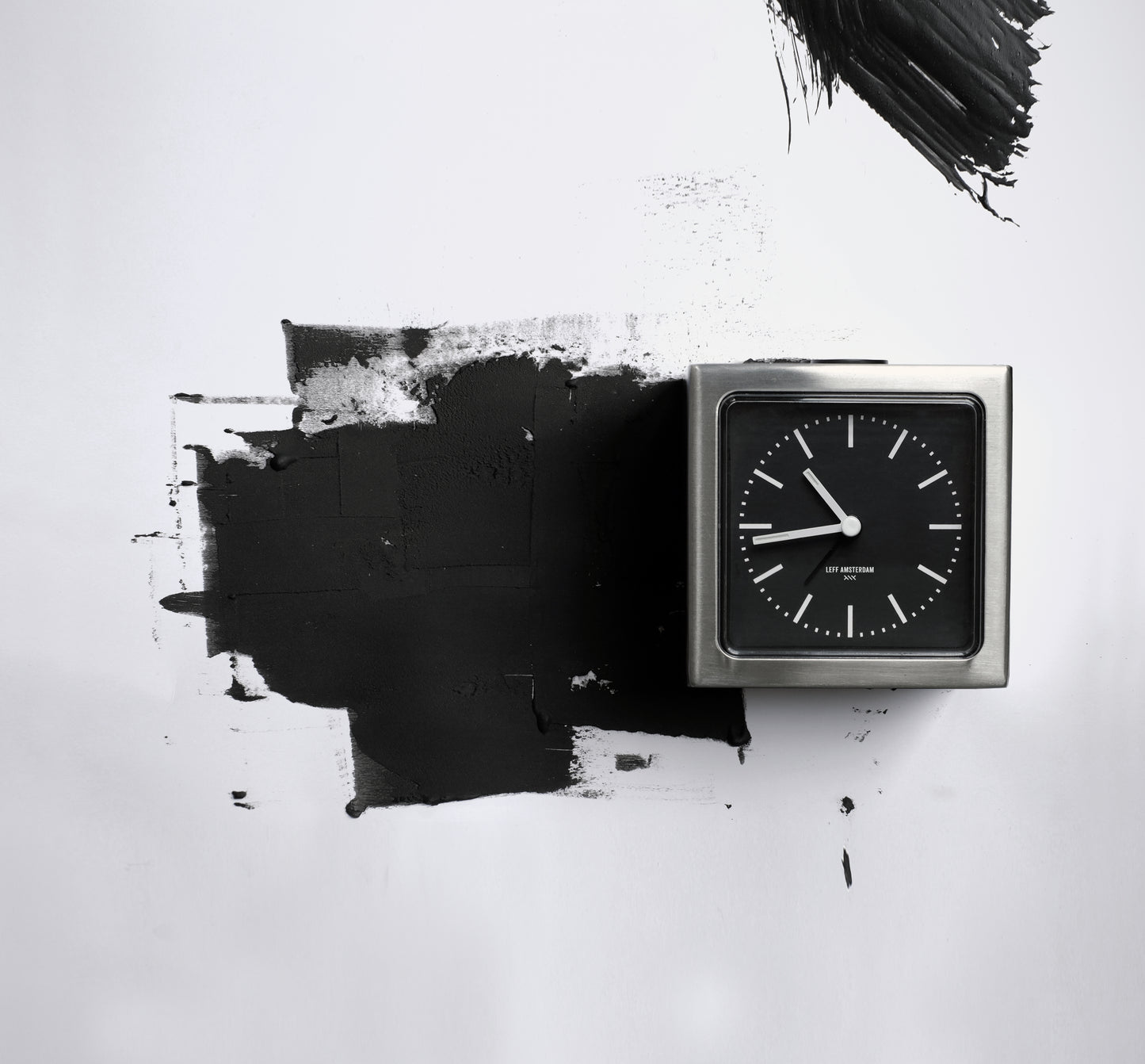 LEFF Amsterdam Block Alarm Clock Stainless Steel Black Dial White Index