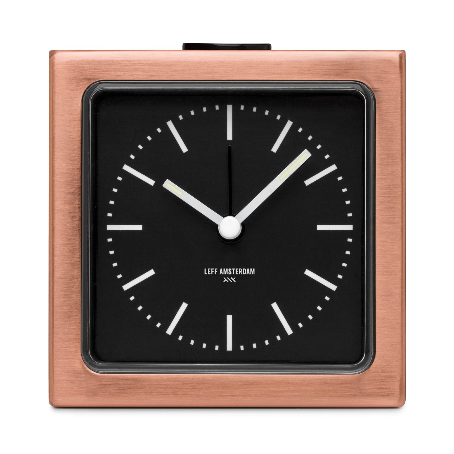 LEFF Amsterdam Block Alarm Clock Copper IP Stainless Steel Black Dial White Index
