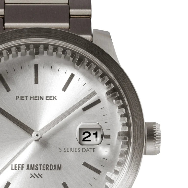 Leff Amsterdam Tube Watch S42 Date Steel with Pearl Dial