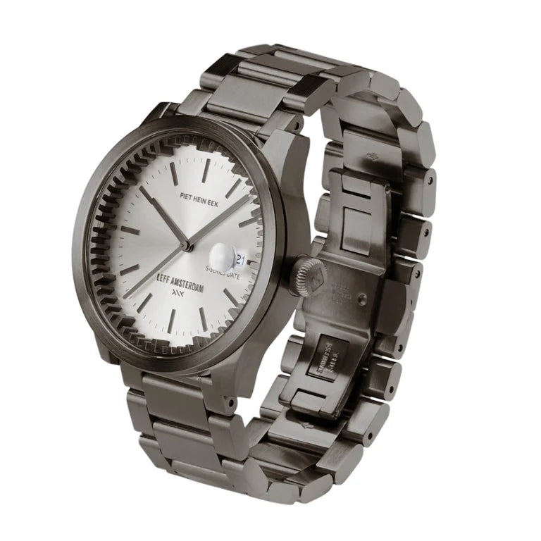 Leff Amsterdam Tube Watch S42 Date Steel with Pearl Dial