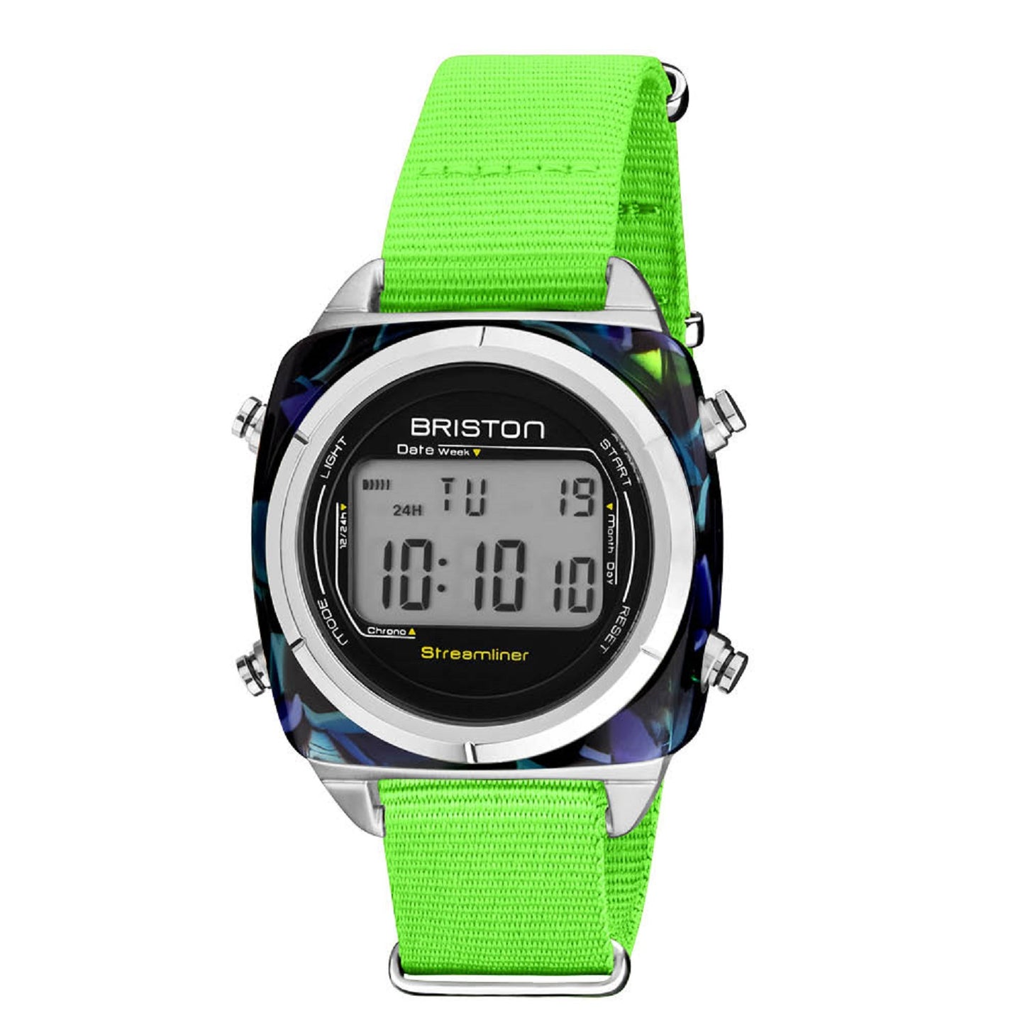 Briston Streamliner Digital Swing Black Dial Neon Green Nato Strap