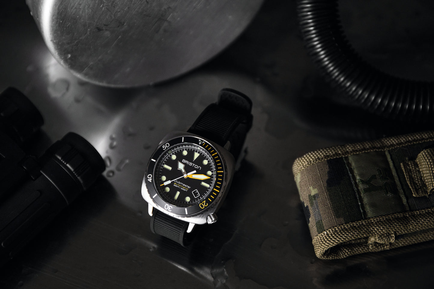 Briston Clubmaster Diver Pro Black Dial with Yellow Markers Black Rubber Strap Stainless Steel Case